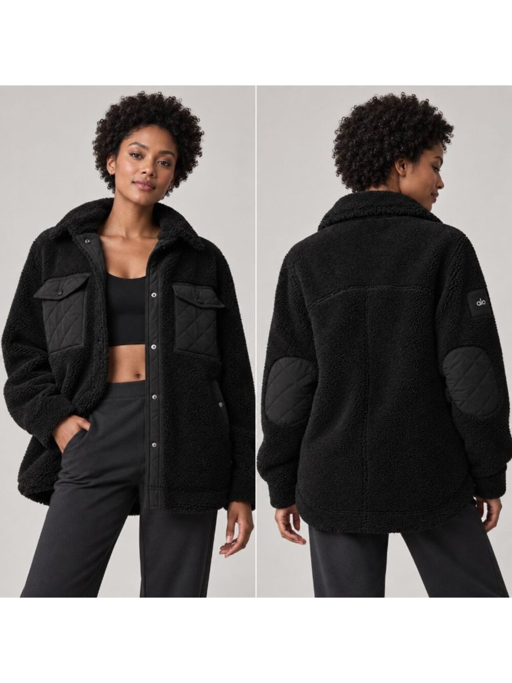 Alo Yoga Sherpa Edge Shacket Jacket Women's S Black Fleece Oversized Snap Up